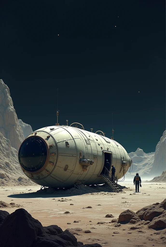 Space wintering capsule with person coming out