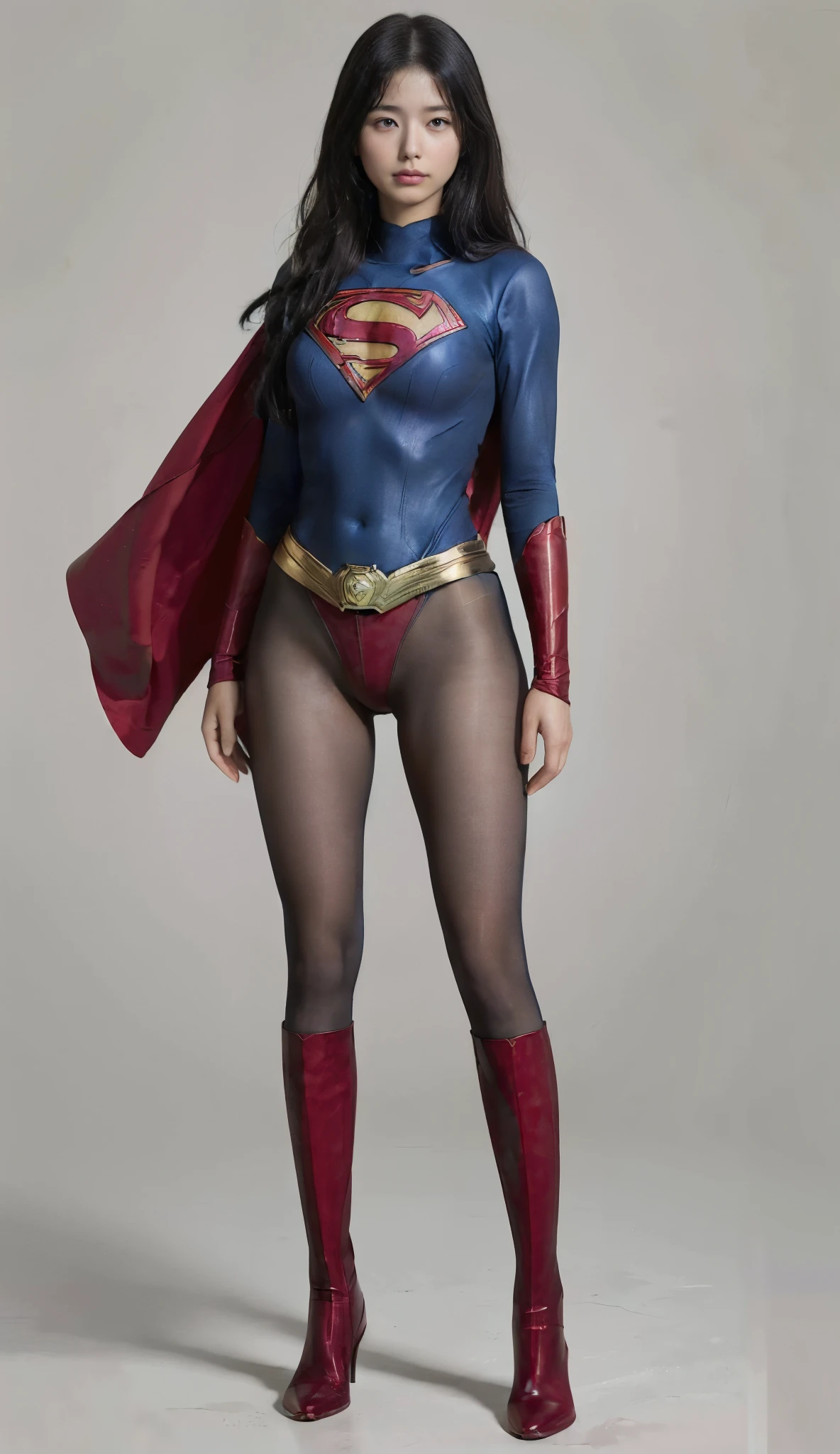 No background、(((Always close your eyes)))、(((Beautiful legs in black tights.)))、(((Legalize the beauty of your suffering face)))、((((Make the most of your original images)))、(((Supergirl Costume)))、(((Beautiful Hair)))、(((suffering)))、(((Please wear black tights....、Wear red boots)))、((Best image quality、8k))、((Highest quality、8k、masterpiece:1.3))、(((Preserve background )))、Sharp focus:1.2、Beautiful woman with perfect figure:1.4、Slim Abs:1.2、Wet body:1.5、Highly detailed face and skin texture、8k