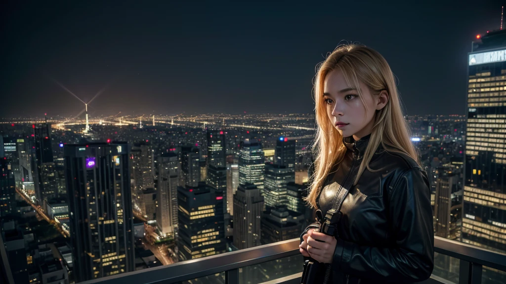 The camera pans slowly across the cityscape, capturing the glistening skyscrapers under the soft hues of dawn. Atop one of the tallest buildings stands a striking young woman, just 2, blonde hair cascading gently in the morning breeze. Her keen eyes peer through the scope of a sniper rifle, surveying the city below with calculated precision. The sun begins to rise behind her, casting a golden halo around her silhouette against the backdrop of the awakening metropolis. She remains poised and composed, a juxtaposition of beauty and lethal capability. Each detail, from the faint crease of concentration on her forehead to the subtle adjustments of her grip on the weapon, paints a portrait of unwavering determination. Far below, the city pulses with life, oblivious to the watchful guardian above. The distant hum of traffic and the occasional flicker of streetlights add an ambient rhythm to the scene, amplifying the tension of her solitary vigil. This moment, frozen in time, encapsulates both the vulnerability and strength of the modern heroine. She is not merely a figure of beauty, but a protector, a sentinel in the urban jungle, where every decision carries weight and consequence. As the shot widens to encompass the sprawling city skyline, the viewer is left to contemplate the myriad stories that unfold beneath her watchful gaze, as she remains steadfast, a guardian angel of the city.