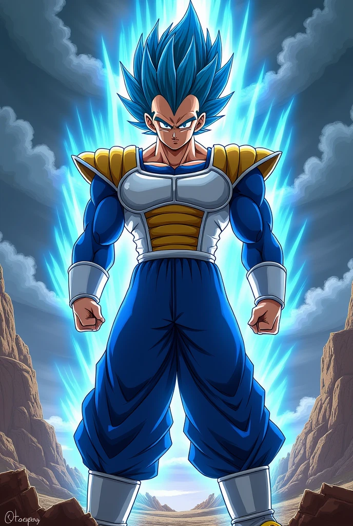 Create Dragon Ball character Vegeta with his blue outfit.