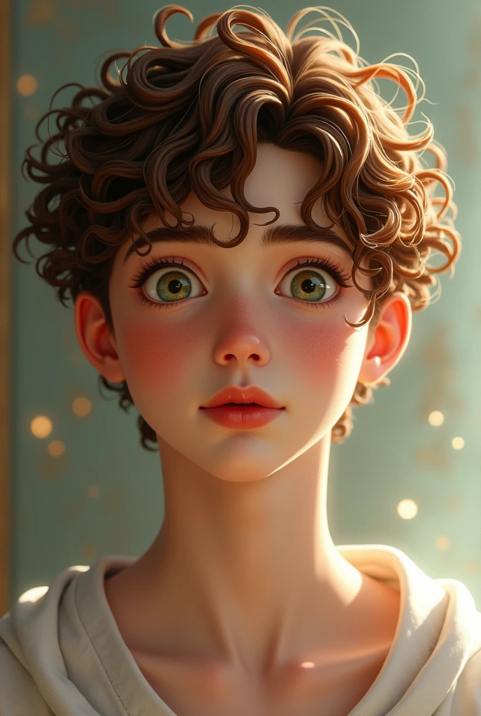 A boy, is a descendant of Aphrodite, ah inherited a certain beauty from her, The chic looks very pale, with beautiful, slightly greenish hazel eyes, curly hair not so long, hazelnut brown but sometimes some reddish lights, natural red lips in heart shape,
The boy is tall and very attractive, too handsome, He is and is in the present time