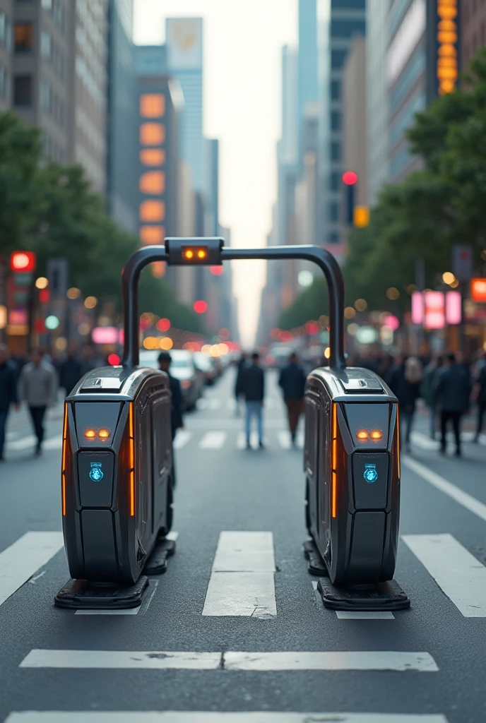 metal vehicle containment before a pedestrian crossing