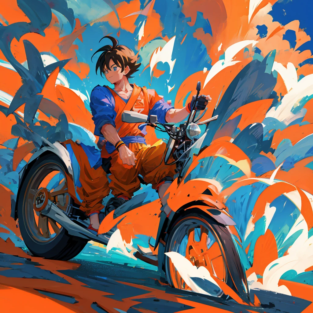 Goku driving a modern motorcycle