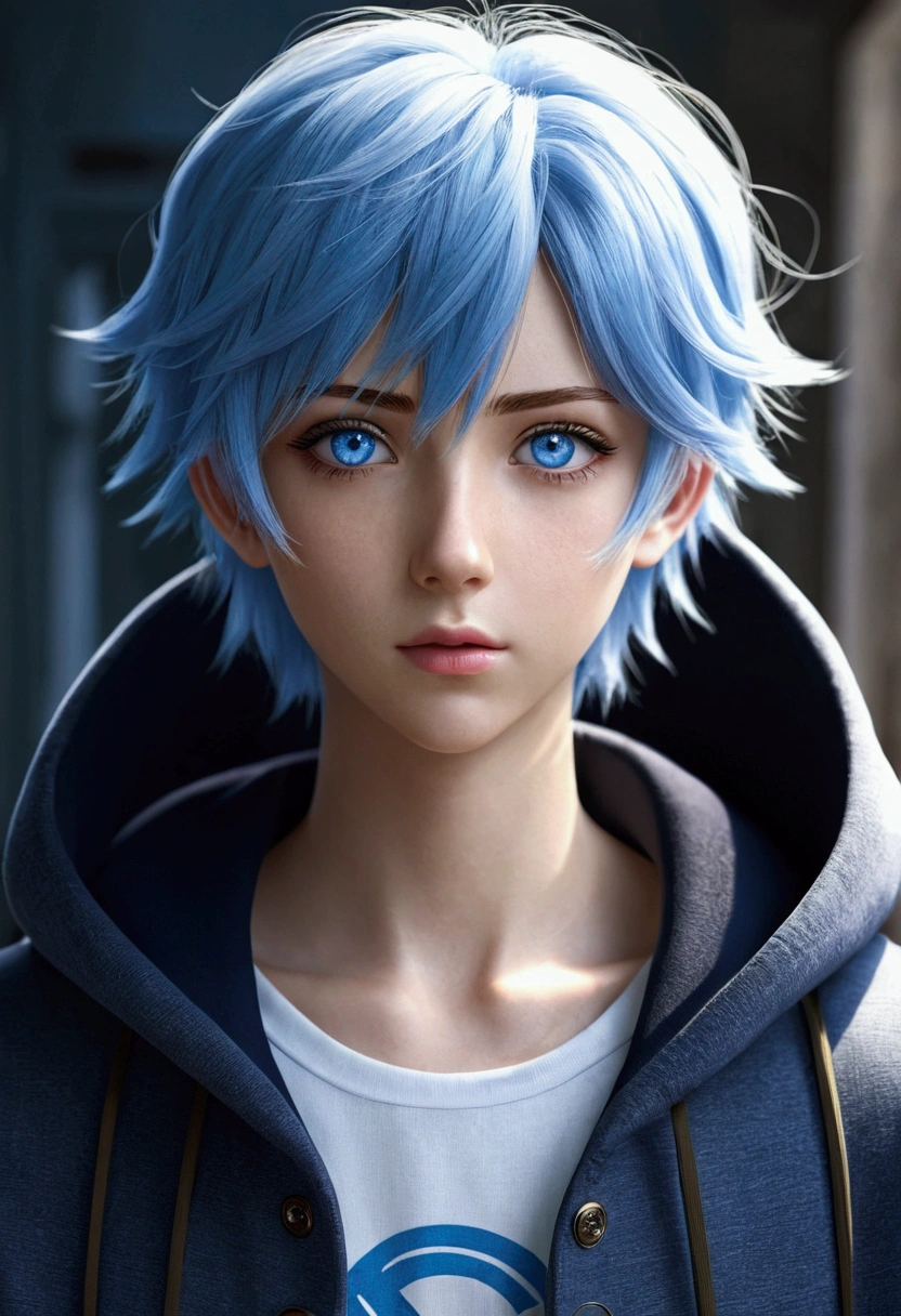 Make an anime character with blue eyes and cool clothes 