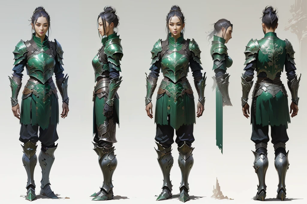 a close up of a person in a green suit and black pants, green armor, wearing green battle armor, metallic green armor, very stylish fantasy armor, concept armor, inspired by Shen Zhou, feng zhu concept art, fantasy armor, concept art of a warrior, 8 k character concept art, 8k character concept art, dragon ancient full plate armor