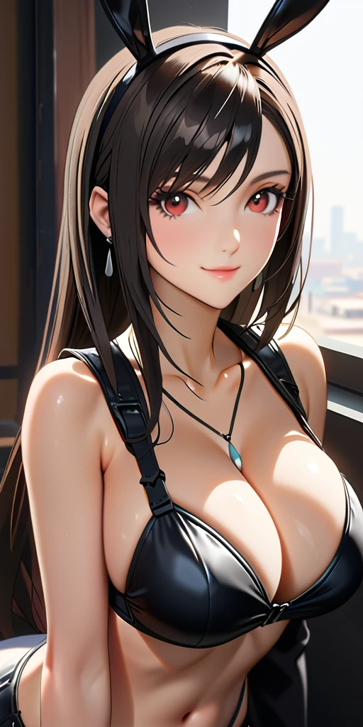 (((((tifa lockhart:1.5))))),((Highest quality、masterpiece、anime style、best quality、high resolution、8k、detailed、ultra-detailed:1.3))、Long legs:1.2, Beautiful woman with perfect figure:1.4、(Smiling:1.2), double eyelid、30-year-old female、((((One Woman,beautiful face,Beautiful face:1.5)))),Big Breasts、High resolution, accurate, Anatomically correct, High-resolution model, high quality, Very detailed, Ultra high definition、Black Hair、Straight Hair、Long Hair、(((Bunny girl、Bunny ears headband:1.1)))