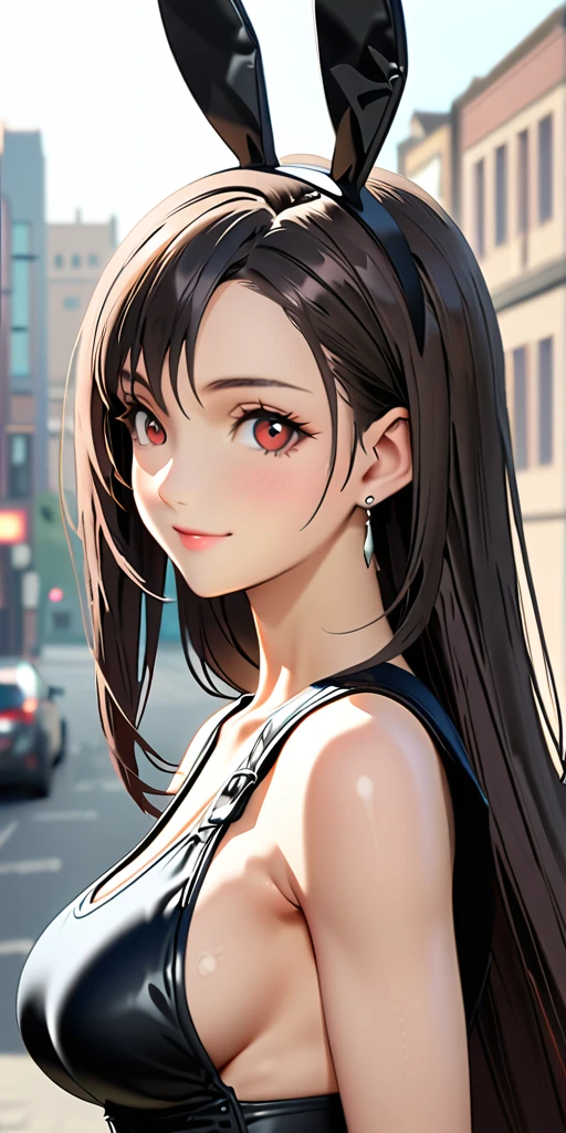 (((((tifa lockhart:1.5))))),((Highest quality、masterpiece、anime style、best quality、high resolution、8k、detailed、ultra-detailed:1.3))、Long legs:1.2, Beautiful woman with perfect figure:1.4、(Smiling:1.2), double eyelid、30-year-old female、((((One Woman,beautiful face,Beautiful face:1.5)))),Big Breasts、High resolution, accurate, Anatomically correct, High-resolution model, high quality, Very detailed, Ultra high definition、Black Hair、Straight Hair、Long Hair、(((Bunny girl、Bunny ears headband:1.1)))