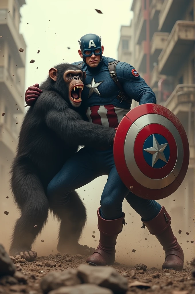 Captain America fighting a chimpanzee