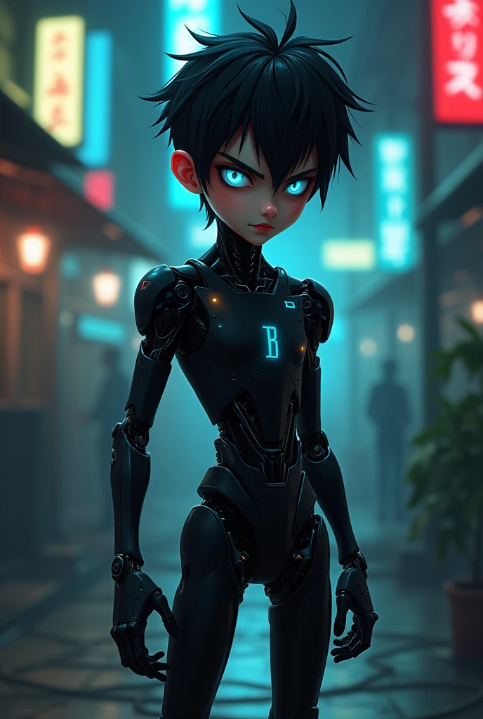 Android boy black hair blue eyes pervert