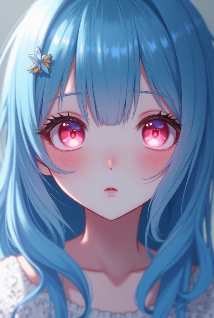 Light blue hair、One person, Long Hair, Long Hair, Gaze, Pink eyes, Open your mouth a little, Straight bangs