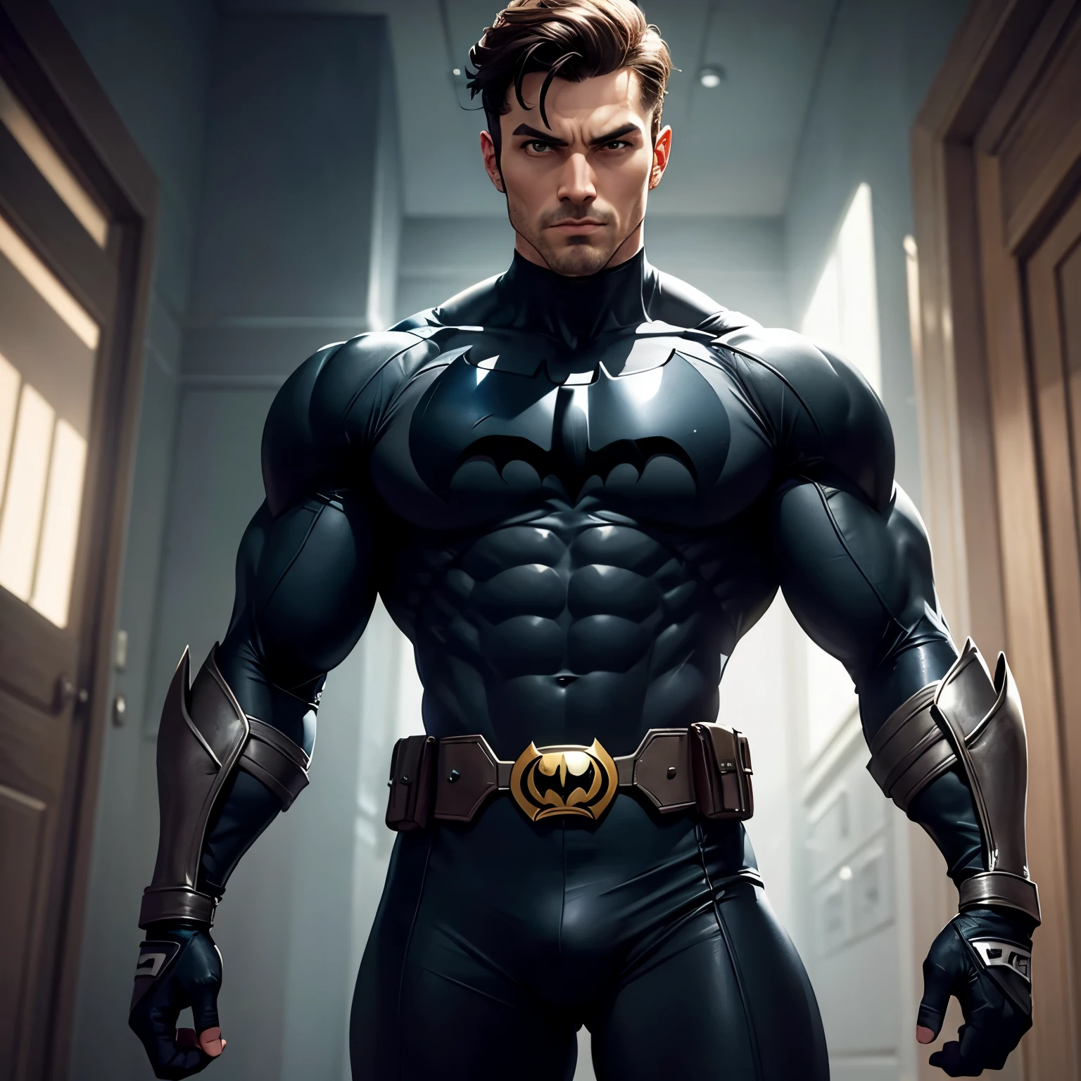 Very muscular man dressed as Batman