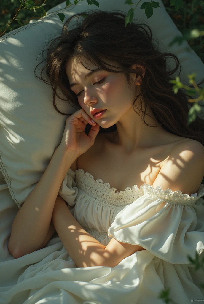The person described in this text is a young maiden of singular beauty, surrounded by an aura of tranquility and melancholy. She is the object of the deep desire and love of someone who has watched her devotedly for two years, suffering in silence. This lady, delicate and serene, seems to be oblivious to the anguish she causes, resting without worries, as if she were in a peaceful sleep, free from pain and anxiety. Her beauty and grace are exalted by the soft music of a guitar, played by a lover who sings her sorrows, hoping that she feels the depth of his feelings.