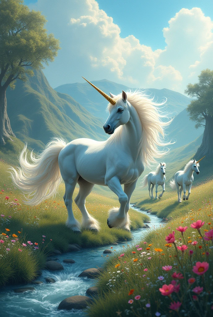 Image of a magical world, with unicorns