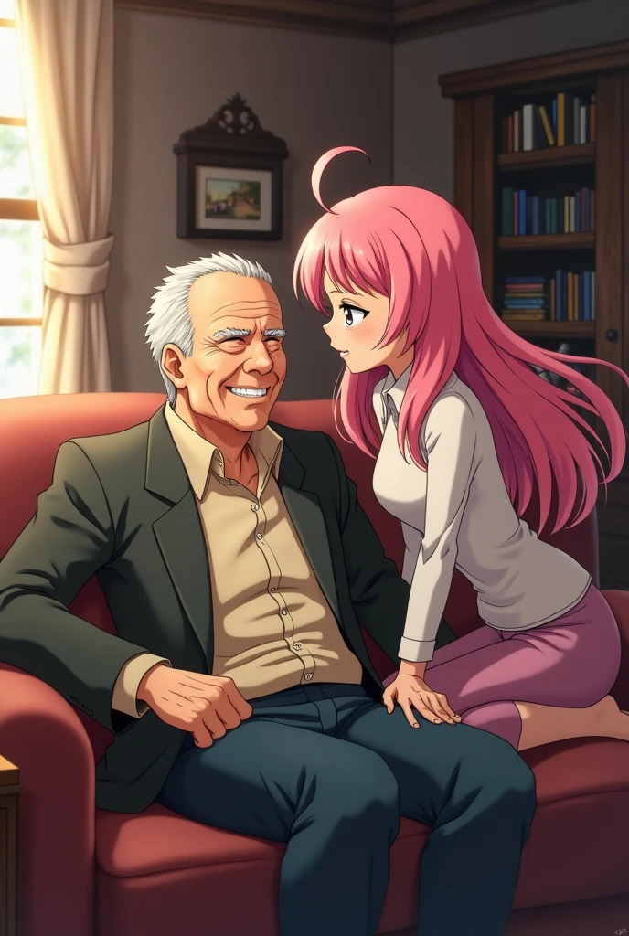 Loid forger in his old age with adult pink haired anya spyxfamily 
