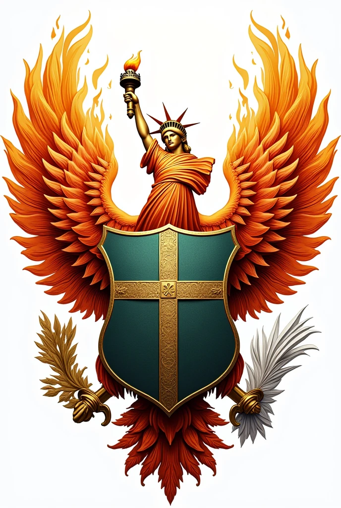 I have a country that mainly represents freedom, It&#39;s called Libertalia, make a national coat of arms in his honour .

Perp make only the shield on a white background More original, with mother liberty in the center and a phoenix 