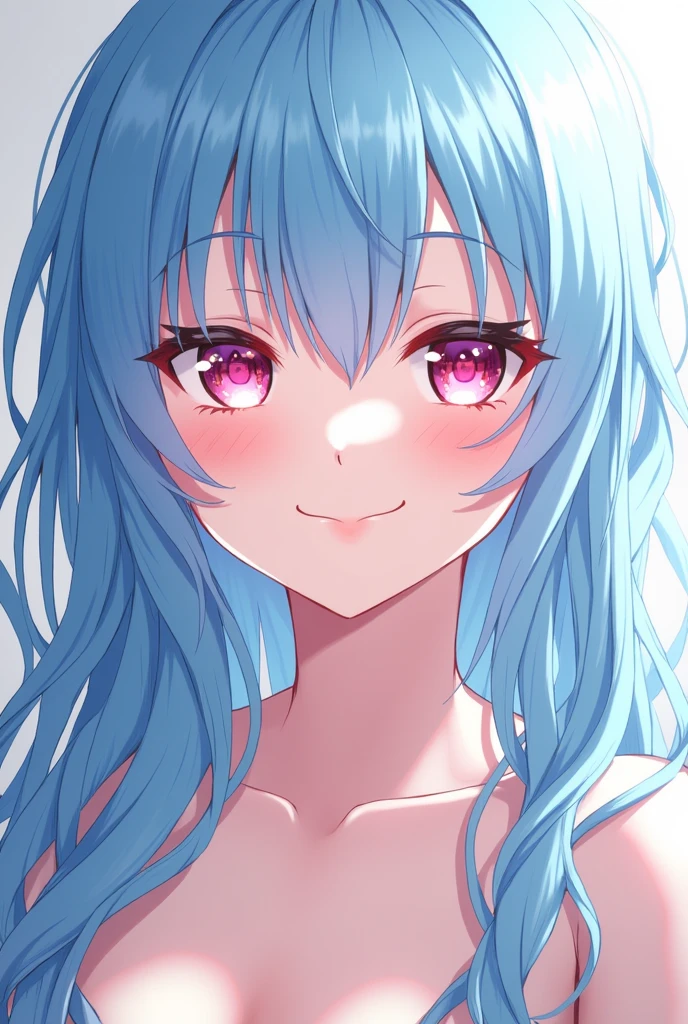 Light blue hair、One person, Long Hair, Long Hair, Gaze, Pink eyes, Straight bangs、High resolution, sexy、Anime Girl、Smirking face
