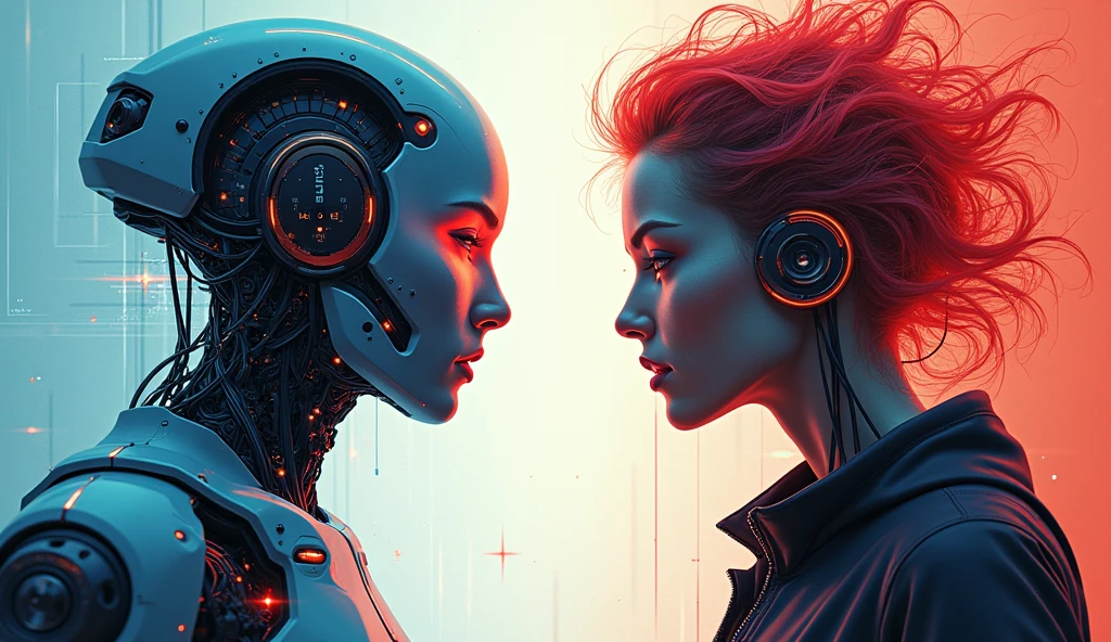AI Vs Man (2D) (I need this picture for writing a newspaper article on the same topic)