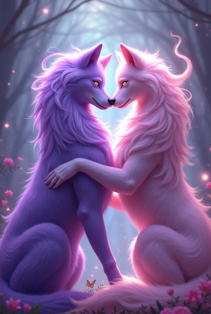 Purple and pink wolf couple 