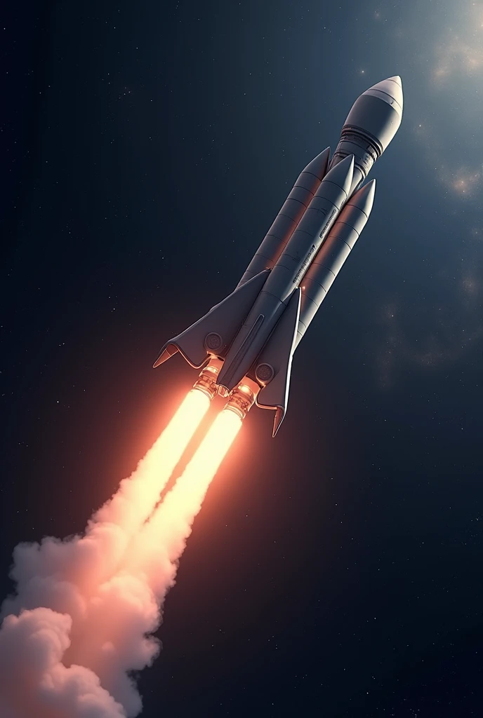 a rocket from spacex flying trough outer space