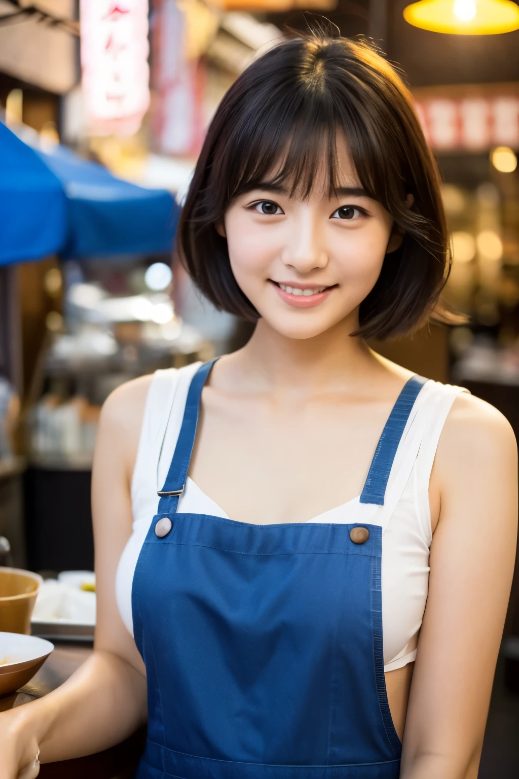 21-year-old woman、Close-up、Small breasts、White skin、 Smiling Japanese model、 Cute gravure idol、 Young Gravure Idol、 若くてCute gravure idol、 リアルにCute gravure idol、 笑顔がCute gravure idol、 A sophisticated gravure idol、Sexy Actress、AV actress、Thighs、No Pan Cafe、waitress、Short length apron、Retro Cafe、indirect lighting、