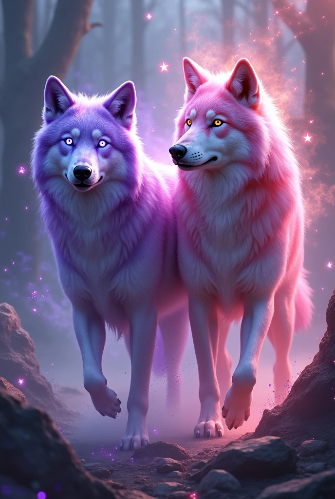 Purple and pink wolves
