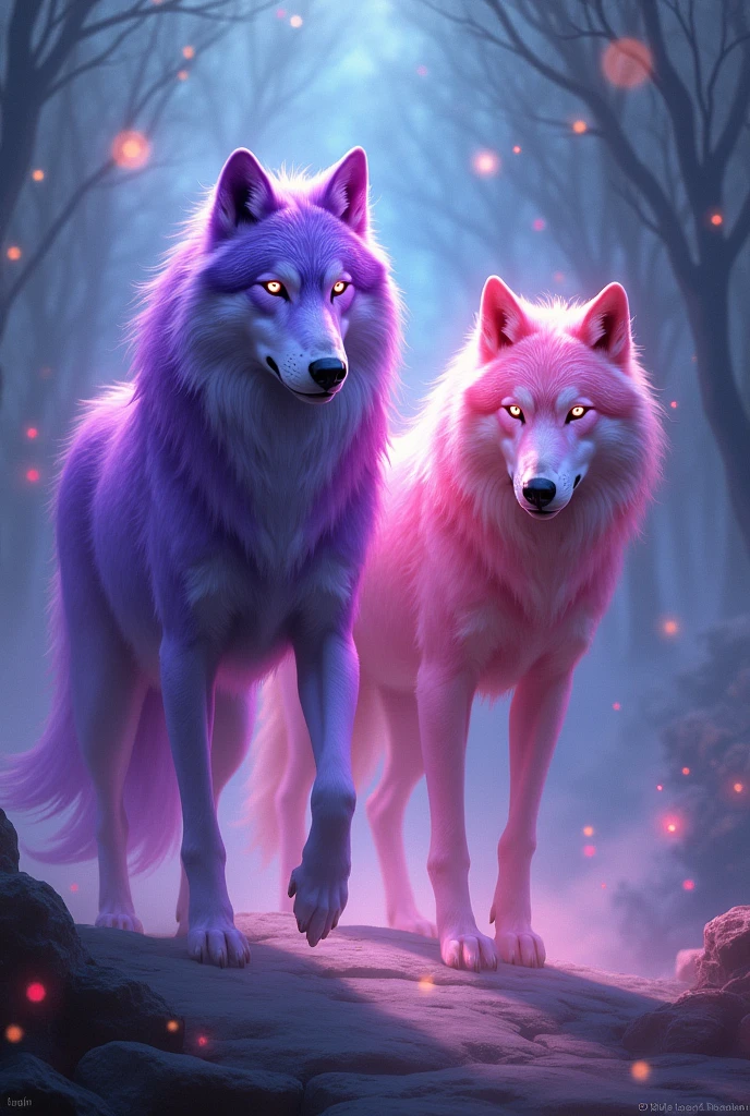 Purple and pink wolves
