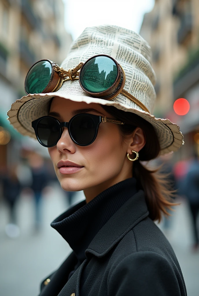 Create a hat with newspaper and recycled lenses