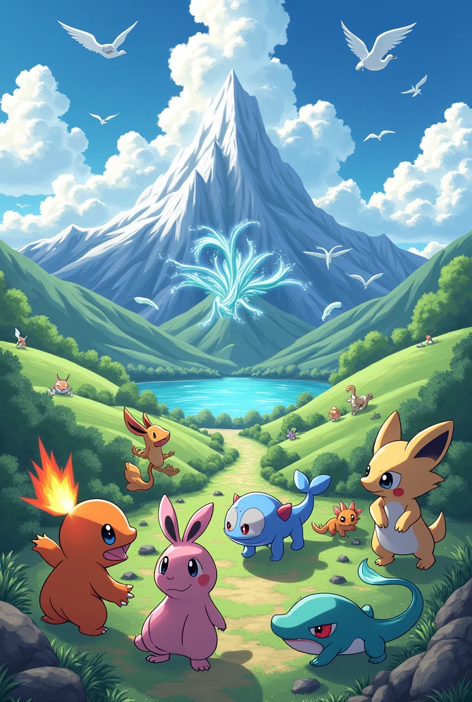 Criar uma imagem com os pokemons Charmander, Gastly, Machop, Dratini, Feebas, Muchlax, Snourant e Geeble