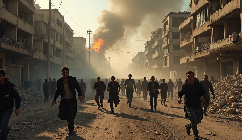 GAZA BURNING BUILDINGS PEOPLE RUNNING