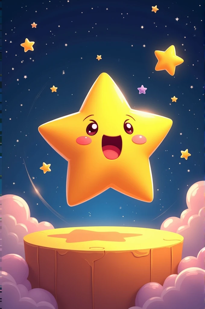 a yellow star is flying through the air, highly detailed vector art, aliased, 2019 trending photo, cute drawing, lots of stars, streaming on twitch, fame, stylized border, the artist has used bright, excited expression, platformer, full object in middle