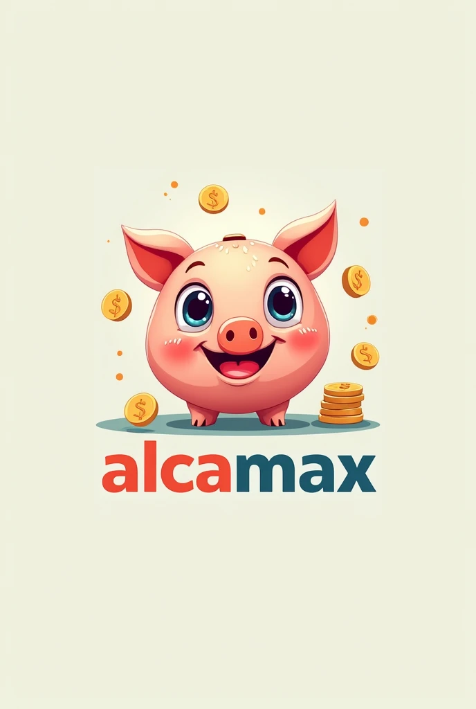 generate a logo called alcamax that has to do with animated piggy banks
