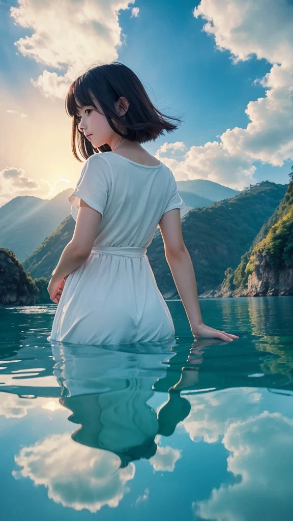 Back view of a Ghibli-style girl､Fantastic World