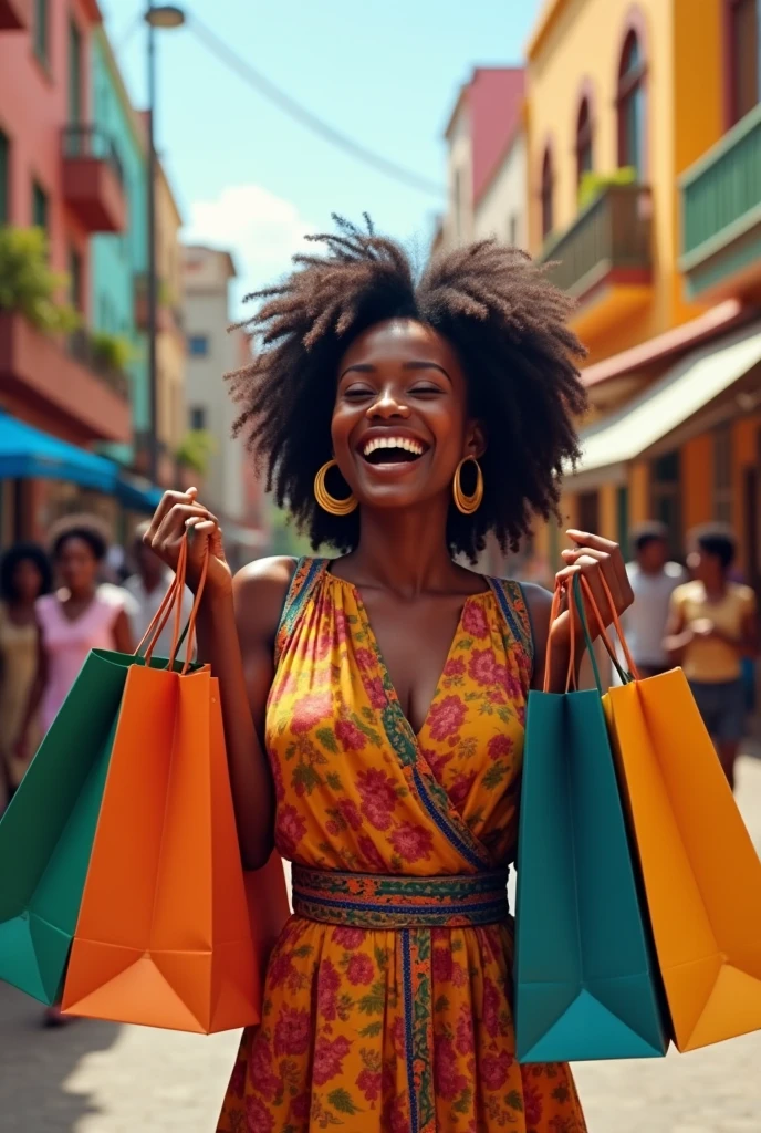 Femme africaine heureuses avec les shopping bag en main