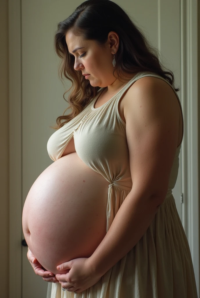 Heavily pregnant woman with do many babies like asf its so big