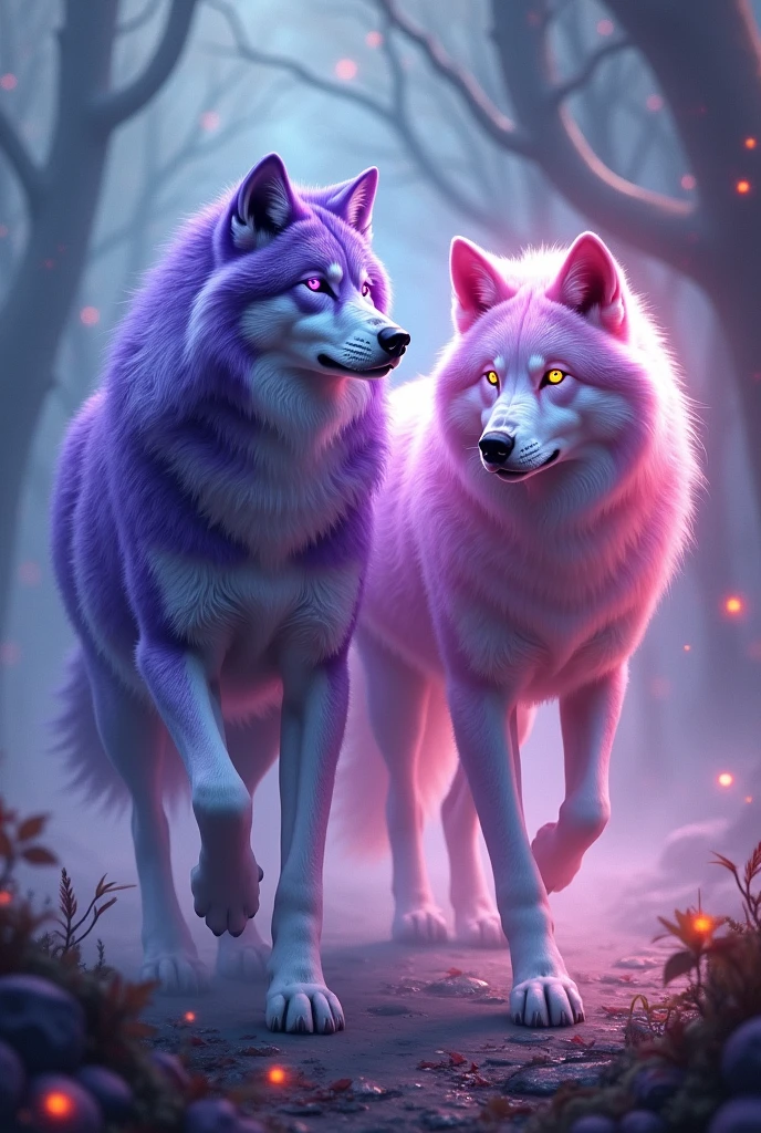 Purple and pink wolves