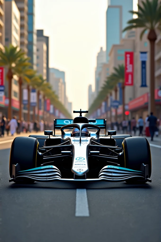 a mercedes formula 1 car parked on the street in bahrains city