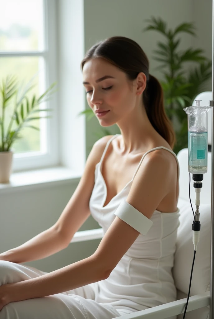 A lady doing IV Glutathione treatment