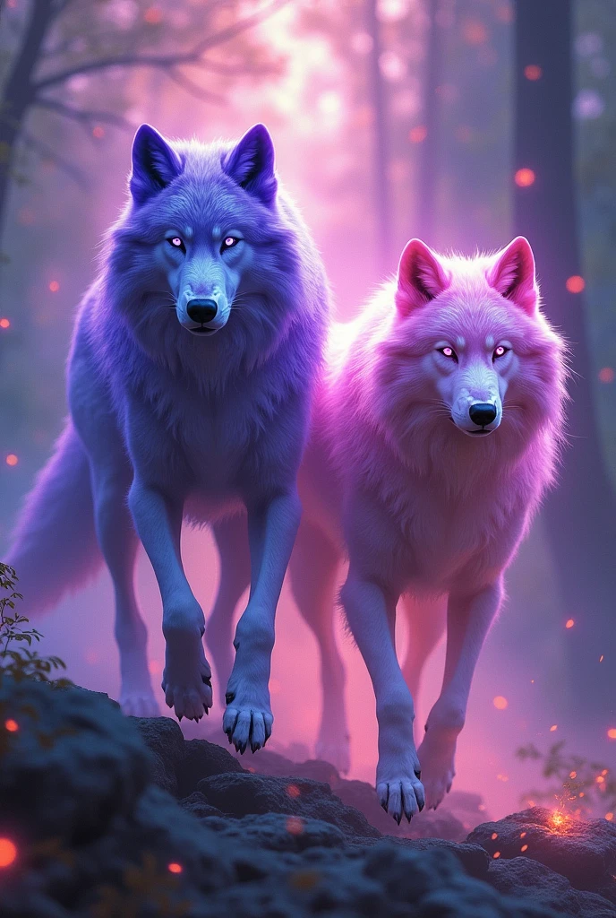 Purple and pink wolves