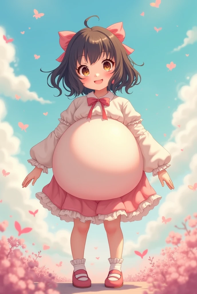 Anime girl with gigantic round belly