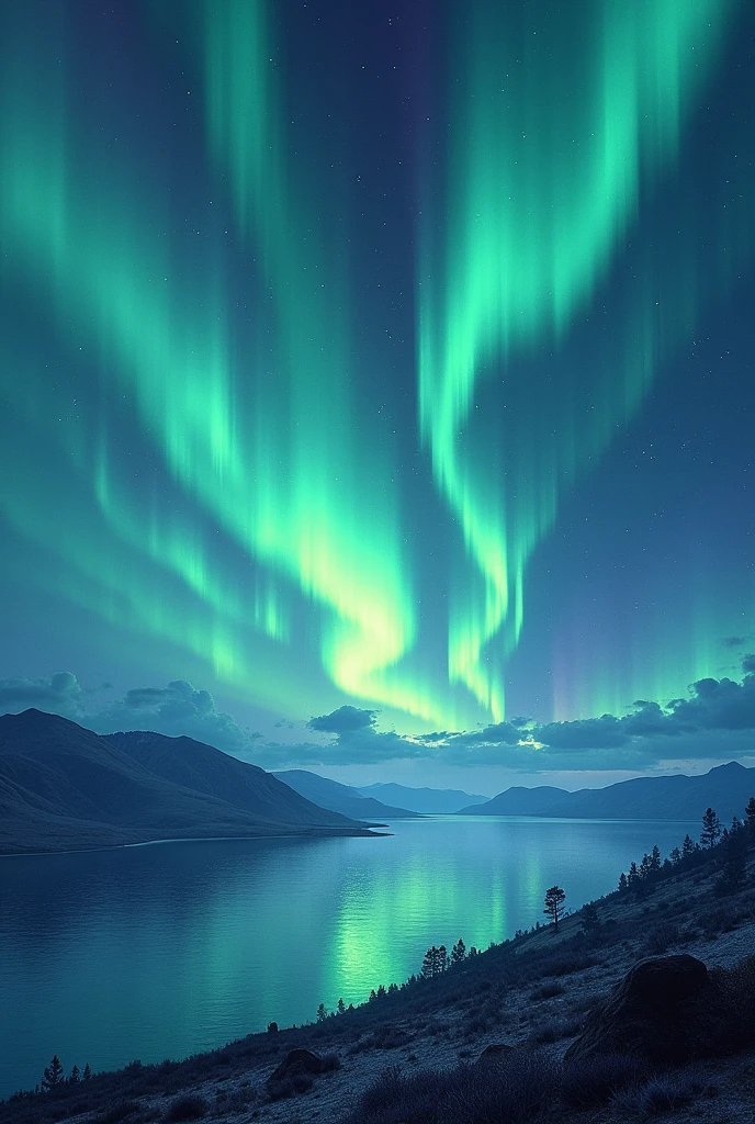 A landscape with auroras 
