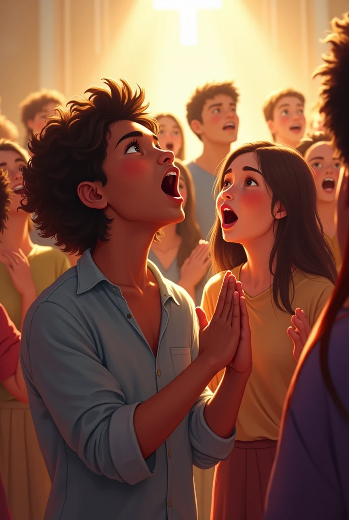 image 1024x576 pixels young people singing to GOD