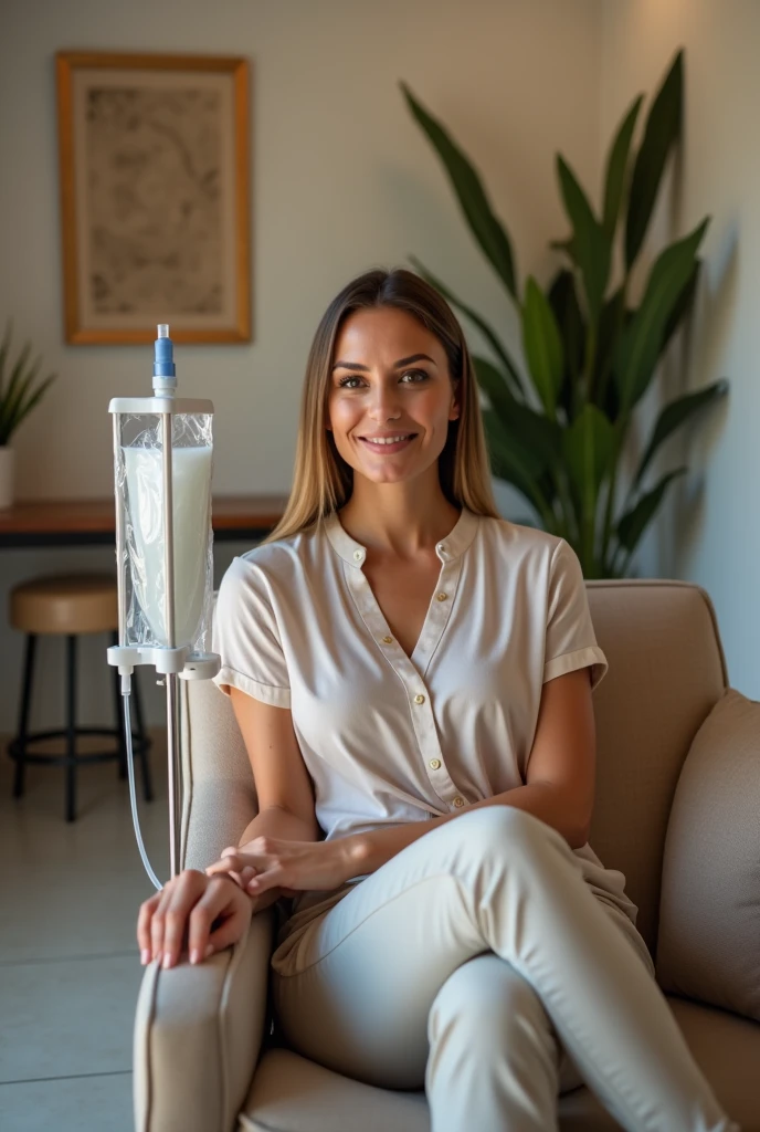 A lady doing IV Glutathione drip treatment 