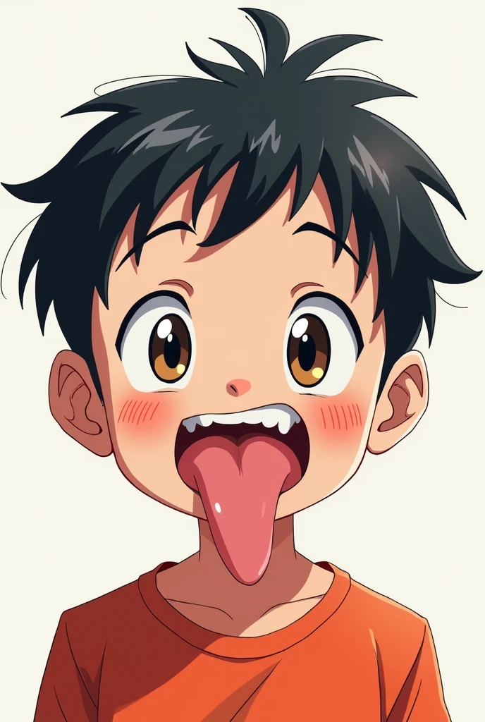 Boy sticking out long tongue anime
