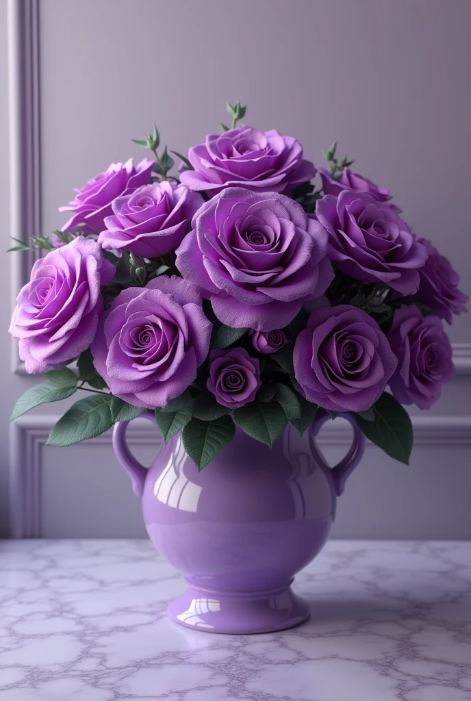 A vase of purple roses