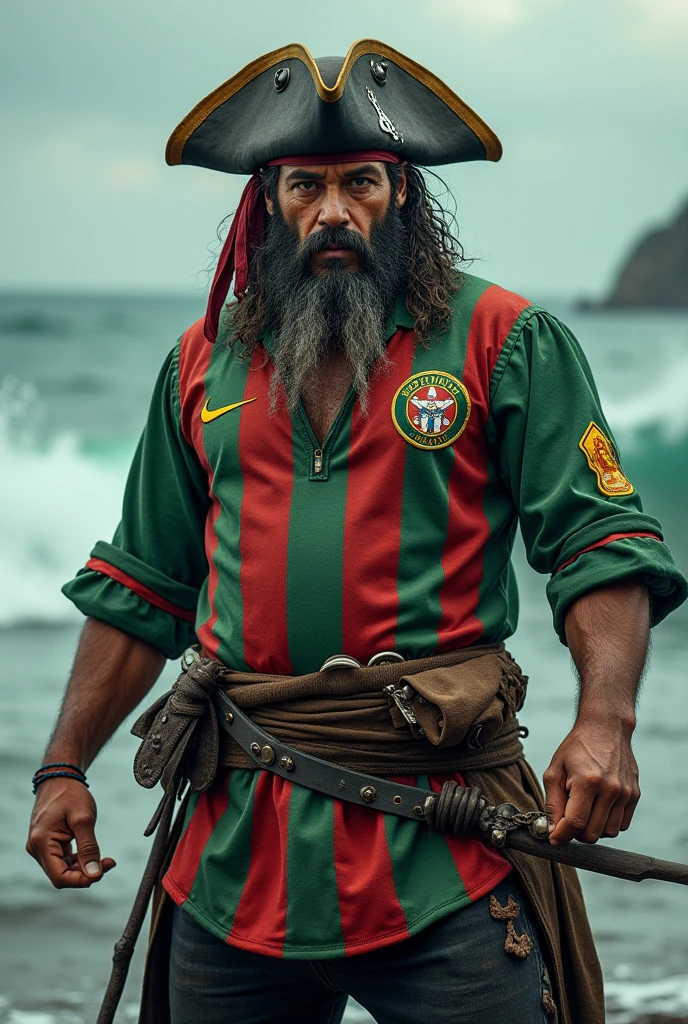 a pirate man wearing a Fluminense Football Club shirt