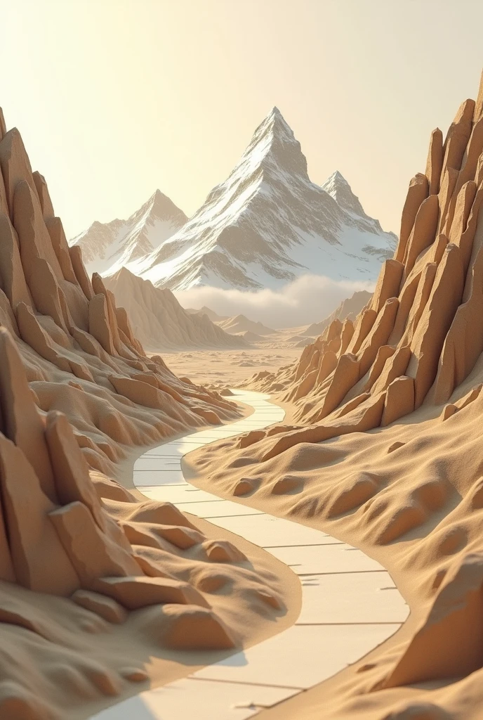 Create cardboard style images for a background with a horizontal path and mountains in the background
