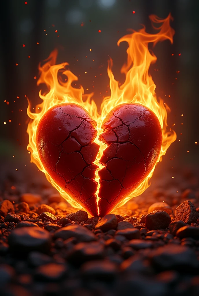 A broken heart in flames