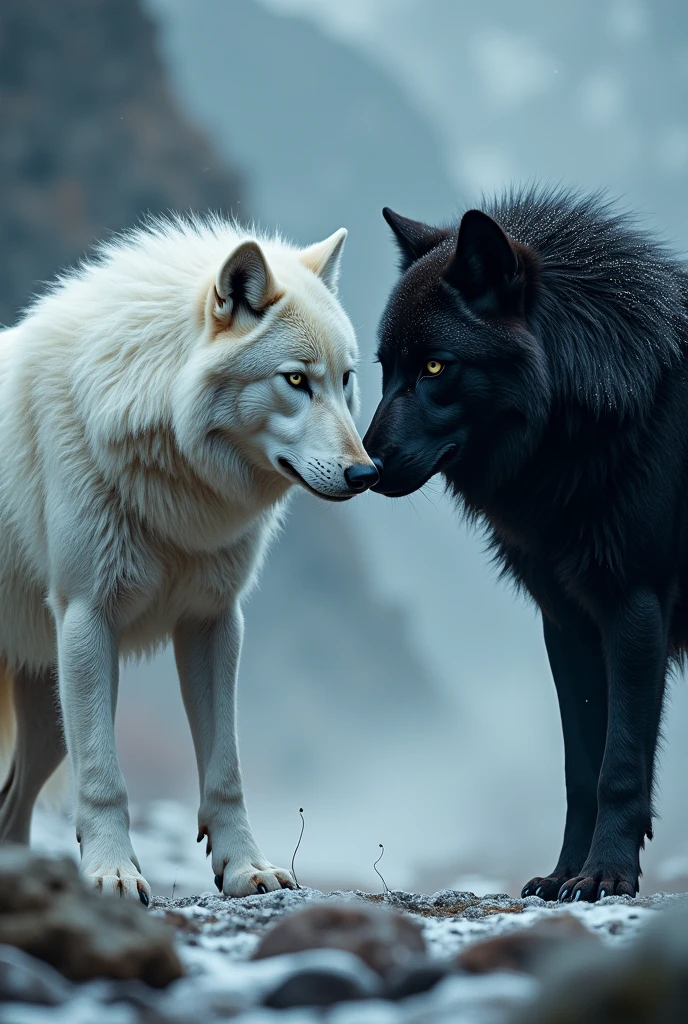 White and black wolves