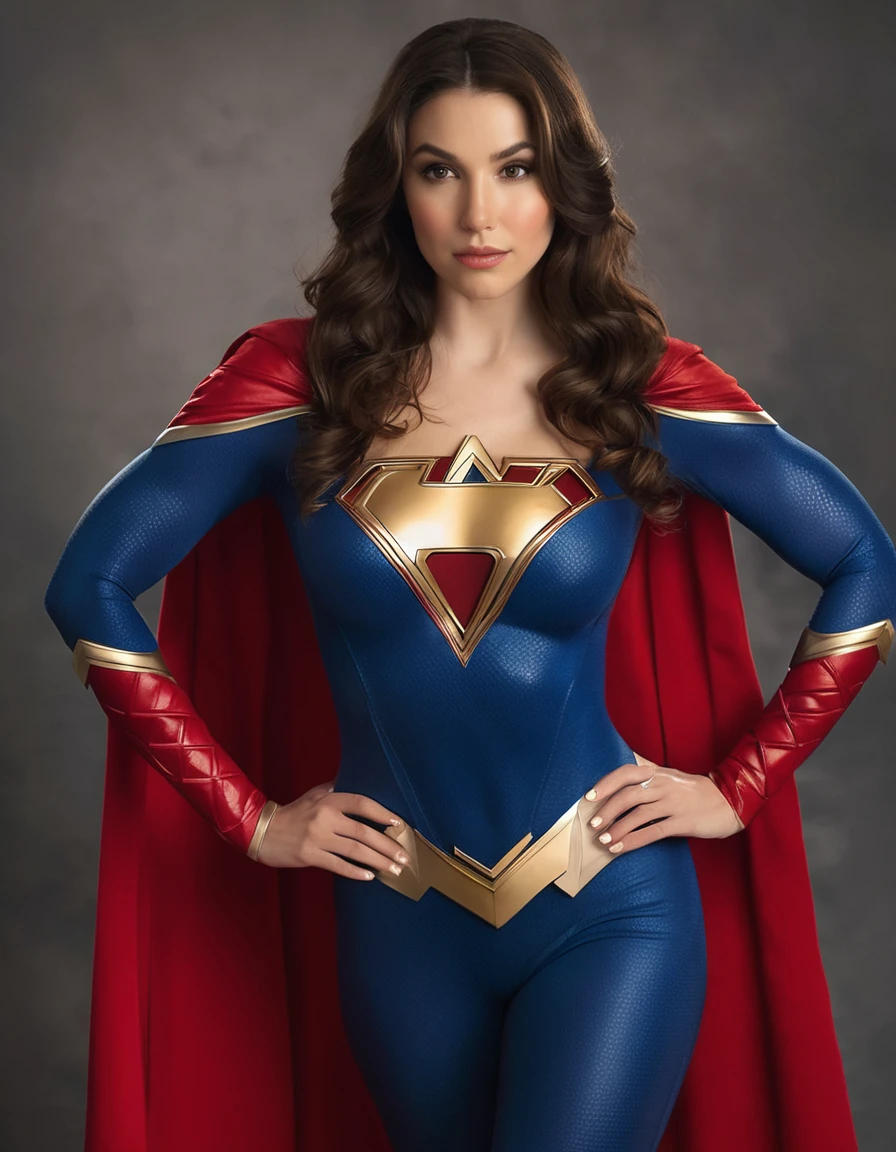 professional portrait photo of Grccrlncrry woman, looking at the camera, Revealing Busty outfit with cleavage and skin tight costume. Curvaceous figure, large breasts. Showing cleavage, highly detailed, skin texture, cosplaying as Mary Marvel of the DC universe of comics.
