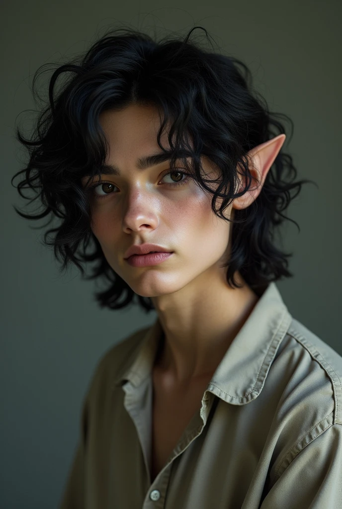 dark-haired elf man with medium curly hair wearing a Vasco shirt